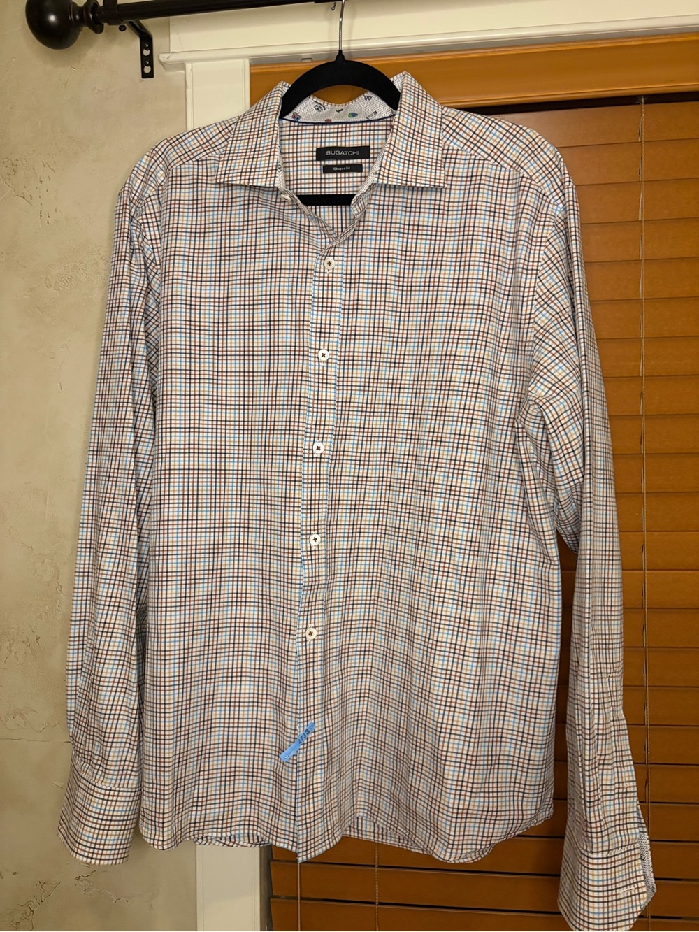 Bugatchi Classic Fit Blue & Brown Check Dress Shirt